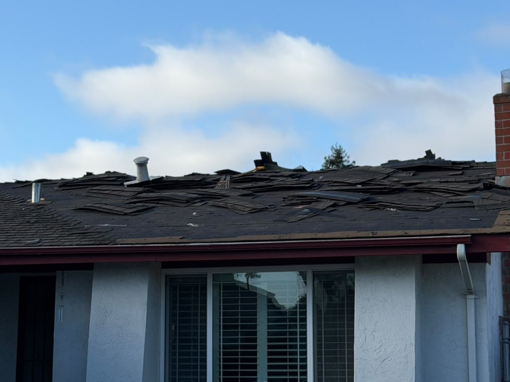 Worn asphalt shingle roof in San Jose before replacement
